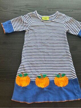 EUC Classic Whimsy stripe dress with pumpkins appliqué size 18mo